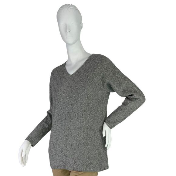Jaeger 100% Cashmere Gray Pullover Sweater w/ Square Knot Texture, Size Small - Picture 4 of 12